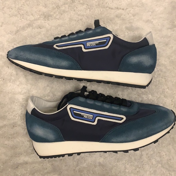 NWT PRADA SNEAKER MEN FABRIC BLUE WHITE - Picture 4 of 10